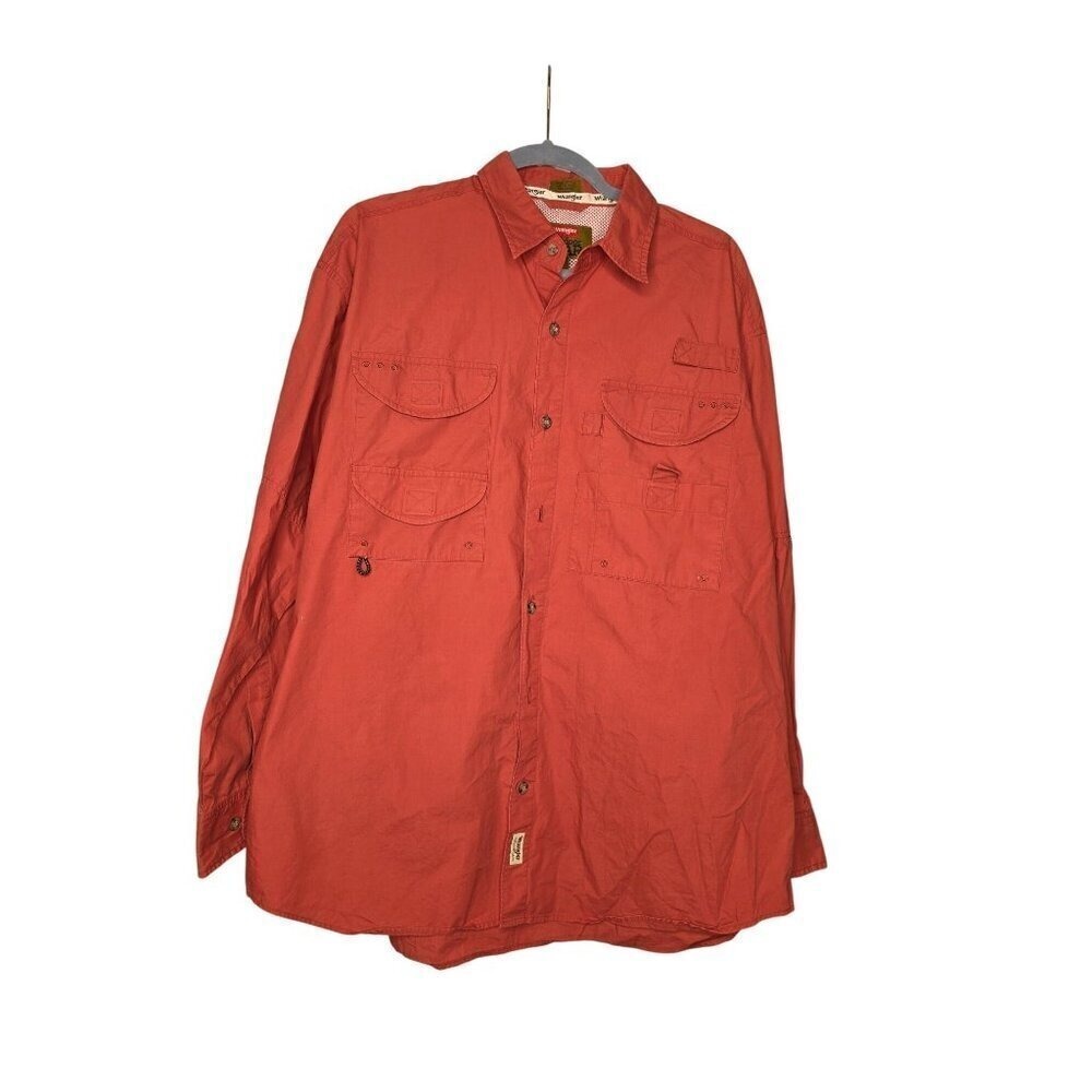 Wrangler Authentics Button Front Shirt Mens L Work Long-Sleeve Brick Red